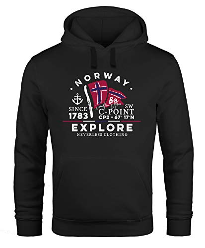 Neverless® Hoodie Herren Norway Explore norwegische Flagge Norwegen Kapuzen-Pullover Männer schwarz XL von Neverless