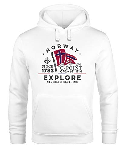 Neverless® Hoodie Herren Norway Explore norwegische Flagge Norwegen Kapuzen-Pullover Männer weiß 3XL von Neverless