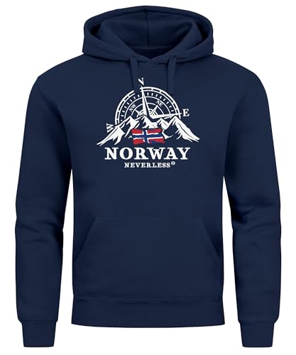 Neverless® Hoodie Herren Norwegen Flagge Skandinavien Nordisch Kompass Kapuzenpulli Männer Fashion Navy XS von Neverless