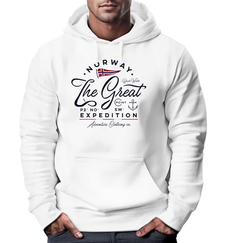 Neverless® Hoodie Herren Norwegen The Great Expedition Outdoor Adventure Print Kapuzen-Pullover Männer Fashion Streetstyle weiß 3XL von Neverless