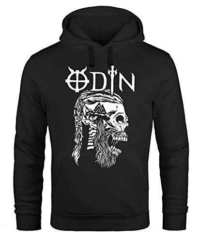 Neverless® Hoodie Herren Odin Totenkopf Bart Nordische Mythologie Print Aufdruck Kapuzen-Pullover Männer Fashion Streetstyle schwarz 5XL von Neverless