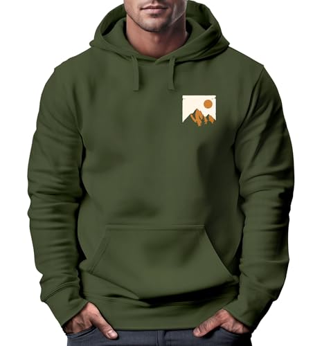 Neverless® Hoodie Herren Outdoor Adventure Kapuzenpulli Brustlogo Natur Berge Wandern Fashion Oliv XL von Neverless