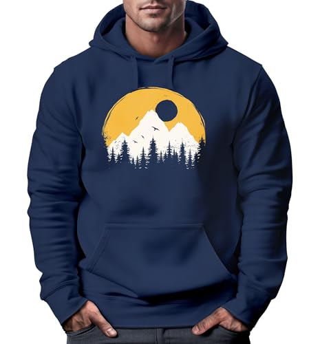 Neverless® Hoodie Herren Outdoor Print Natural Badge Logo Wandern Kapuzenpulli Fashion Navy XS von Neverless