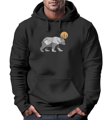 Neverless® Hoodie Herren Polygon Bär Mond Outdoor Wandern Natur Print Aufdruck Fashion Streetstyle schwarz XS von Neverless