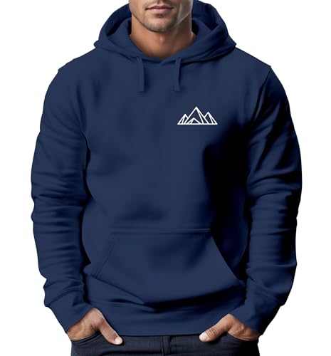 Neverless® Hoodie Herren Polygon Print Wandern Berg-Motiv Geometric Kapuzen-Pullover Männer Fashion Streetstyle Navy XS von Neverless