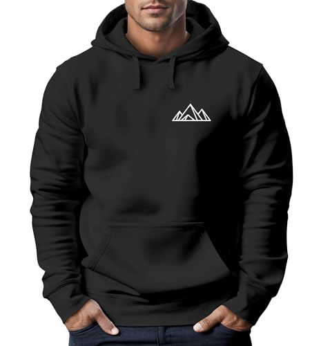 Neverless® Hoodie Herren Polygon Print Wandern Berg-Motiv Geometric Kapuzen-Pullover Männer Fashion Streetstyle Schwarz XL von Neverless