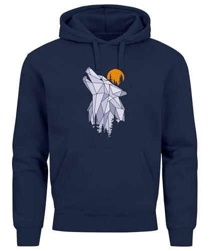 Neverless® Hoodie Herren Polygon Print Wolf Wald Outdoor Adventure Natur Tiermotiv Fashion Streetstyle Navy XS von Neverless