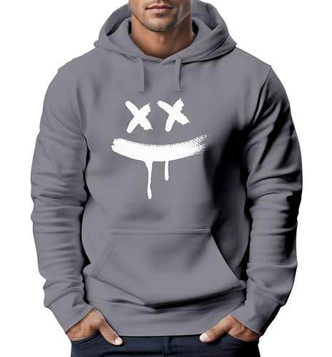 Neverless® Hoodie Herren Print Aufdruck Drip Smile Motiv Kapuzen-Pullover Männer Fashion Streetstyle Techwear Convoy Grey XS von Neverless