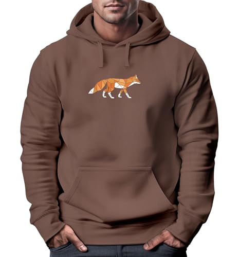 Neverless® Hoodie Herren Print Aufdruck Fuchs Polygon Kunstdruck Geometrie Outdoor Logo Tier Motiv Fashion Streetstyle Mocha XS von Neverless