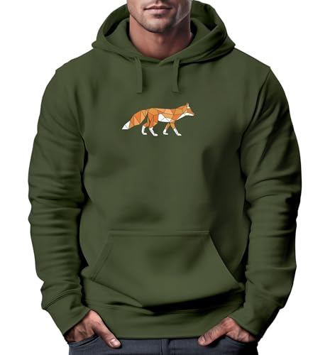 Neverless® Hoodie Herren Print Aufdruck Fuchs Polygon Kunstdruck Geometrie Outdoor Logo Tier Motiv Fashion Streetstyle Oliv S von Neverless