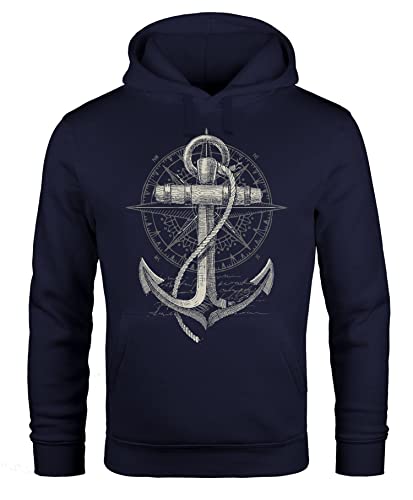 Neverless® Hoodie Herren Print Aufdruck Kapuzen-Pullover Männer Fashion Streetstyle Navy XS von Neverless