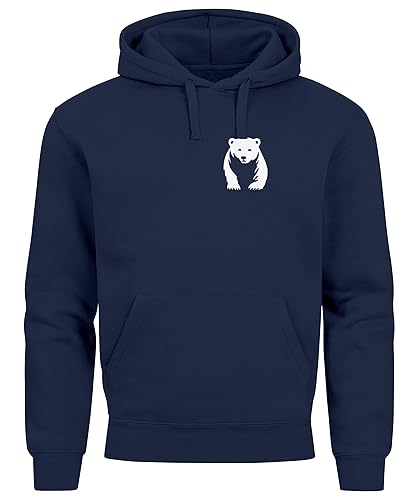 Neverless® Hoodie Herren Print Aufdruck Motiv Brustprint Logo Bär Natur Outdoor Männer Fashion Streetstyle Navy L von Neverless