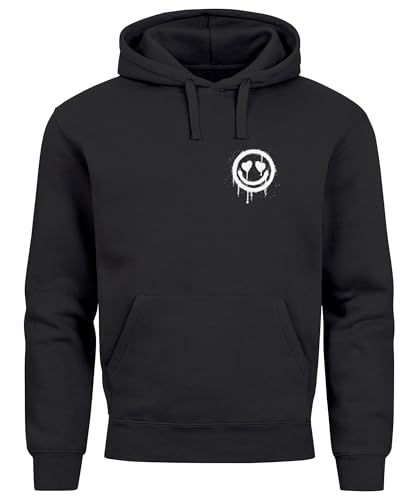 Neverless® Hoodie Herren Print Aufdruck Motiv Drip Face Drippy Smile Herz-Augen Lächeln Graffiti Fashion Streetstyle schwarz 3XL von Neverless