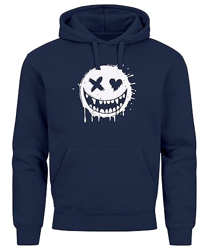 Neverless® Hoodie Herren Print Aufdruck Motiv Smiling Drip Face Männer Fashion Streetstyle Navy 5XL von Neverless