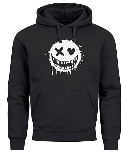 Neverless® Hoodie Herren Print Aufdruck Motiv Smiling Drip Face Männer Fashion Streetstyle schwarz M von Neverless