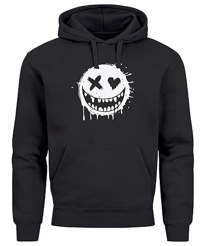 Neverless® Hoodie Herren Print Aufdruck Motiv Smiling Drip Face Männer Fashion Streetstyle schwarz XXL von Neverless