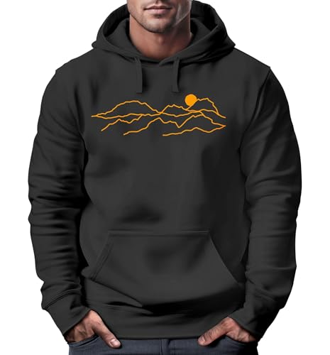 Neverless® Hoodie Herren Print Aufdruck Outdoor Motiv Line Art Wandern Bergsteigen Berg Fashion schwarz XXL von Neverless