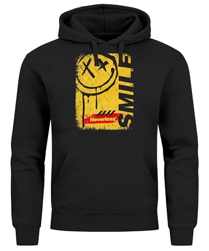 Neverless® Hoodie Herren Print Aufdruck Smile Graffiti Design Drippy Face Kapuzen-PulloverFashion Streetstyle schwarz XL von Neverless