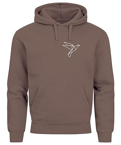 Neverless® Hoodie Herren Print Aufdruck Vogel Origami Polygon Brustprint Logo Fashion Streetstyle Mocha L von Neverless