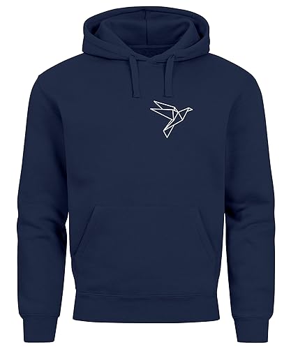 Neverless® Hoodie Herren Print Aufdruck Vogel Origami Polygon Brustprint Logo Fashion Streetstyle Navy XS von Neverless