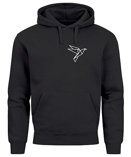 Neverless® Hoodie Herren Print Aufdruck Vogel Origami Polygon Brustprint Logo Fashion Streetstyle schwarz XS von Neverless