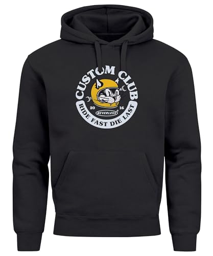 Neverless® Hoodie Herren Print Biker Motiv Racing Cat Schriftzug Ride Fast Die Last Fashion Streetstyle schwarz XL von Neverless