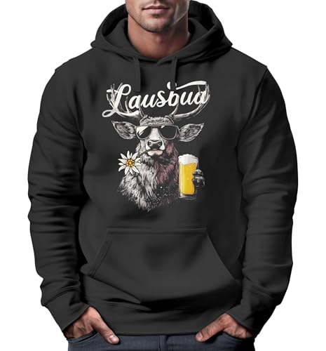 Neverless® Hoodie Herren Print Hisch Tracht Bier-Glas Schriftzug Lausbub Bayern Dialekt Bierfest Volksfest Outfit Fashion schwarz 4XL von Neverless