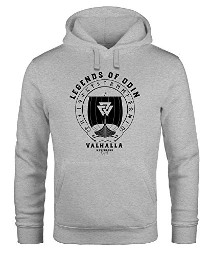 Neverless® Hoodie Herren Print Legends of Odin Valhalla Vikings Wikinger Kapuzen-Pullover Männer grau XS von Neverless