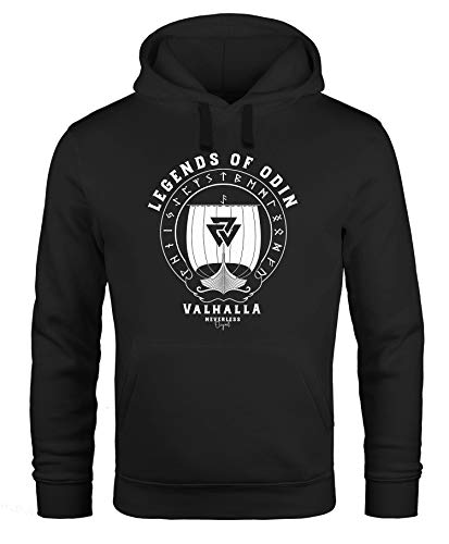 Neverless® Hoodie Herren Print Legends of Odin Valhalla Vikings Wikinger Kapuzen-Pullover Männer schwarz XXL von Neverless