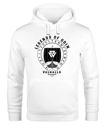 Neverless® Hoodie Herren Print Legends of Odin Valhalla Vikings Wikinger Kapuzen-Pullover Männer weiß L von Neverless