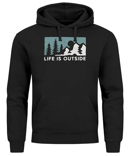Neverless® Hoodie Herren Print Outdoor Wandern Nautrliebhaber Life is Outside Aufschrift Männer Fashion Streetstyle schwarz 5XL von Neverless