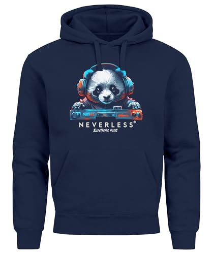 Neverless® Hoodie Herren Print Panda Bär Aufdruck Musik Techo Print Fashion Streetstyle Navy M von Neverless