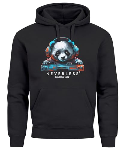 Neverless® Hoodie Herren Print Panda Bär Aufdruck Musik Techo Print Fashion Streetstyle schwarz M von Neverless