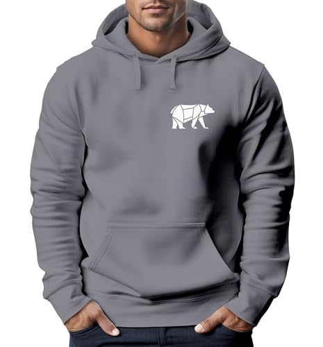 Neverless® Hoodie Herren Print Polygon Bär Natur Outdoor Kapuzenpullover Fashion Streetstyle Convoy-Grey XS von Neverless