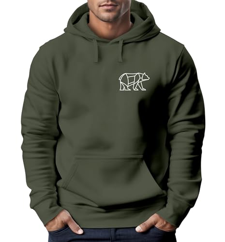 Neverless® Hoodie Herren Print Polygon Bär Natur Outdoor Kapuzenpullover Fashion Streetstyle Oliv XS von Neverless