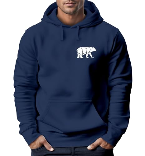 Neverless® Hoodie Herren Print Polygon Bär Natur Outdoor Kapuzenpullover Fashion Streetstyle Navy XS von Neverless