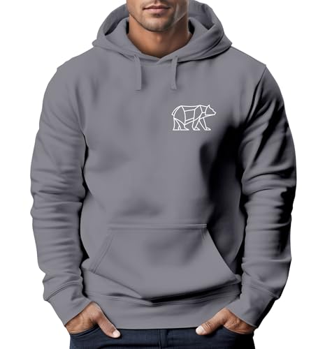 Neverless® Hoodie Herren Print Polygon Bär Natur Outdoor Kapuzenpullover Fashion Streetstyle Convoy-Grey XXL von Neverless