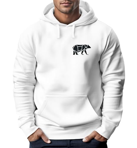 Neverless® Hoodie Herren Print Polygon Bär Natur Outdoor Kapuzenpullover Fashion Streetstyle Weiss XL von Neverless