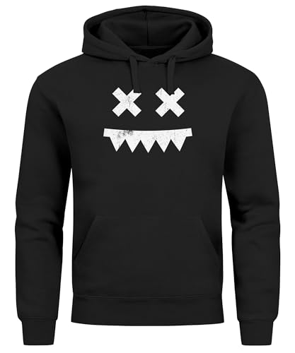 Neverless® Hoodie Herren Print Smile Smiling Face Techwear Kapuzen-Pullover Männer Fashion Streetstyle schwarz 4XL von Neverless