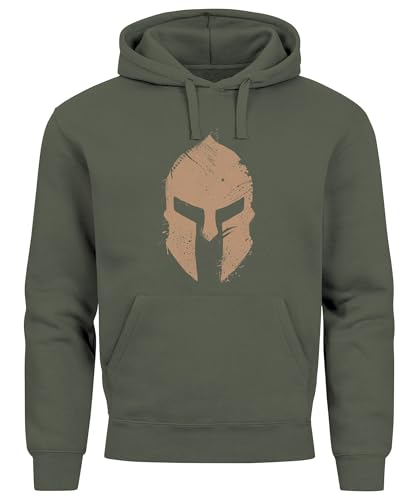 Neverless® Hoodie Herren Print Sparta-Helm Aufdruck Gladiator Krieger Warrior Spartaner Fashion Streetstyle Oliv 3XL von Neverless