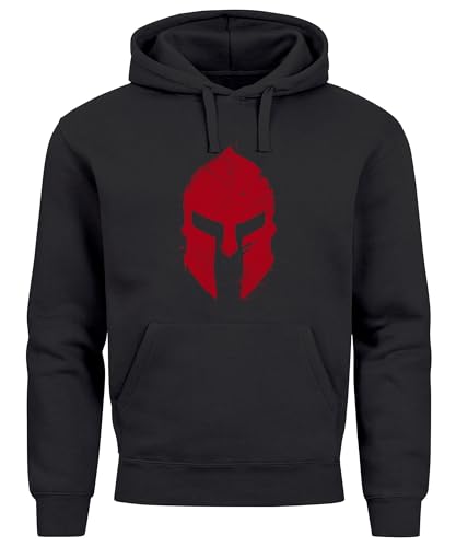 Neverless® Hoodie Herren Print Sparta-Helm Aufdruck Gladiator Krieger Warrior Spartaner Fashion Streetstyle schwarz-rot 3XL von Neverless