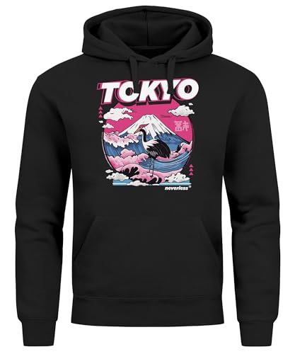 Neverless® Hoodie Herren Print Tokyo Japan Fuji Frontprint Grafik Japanische Schriftzeichen Fashion Streetstyle schwarz XS von Neverless