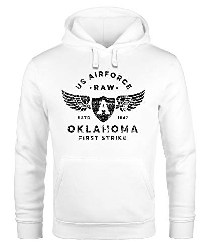 Neverless® Hoodie Herren Print US Airforce Oklahoma Aviator Kapuzen-Pullover Männer weiß XL von Neverless