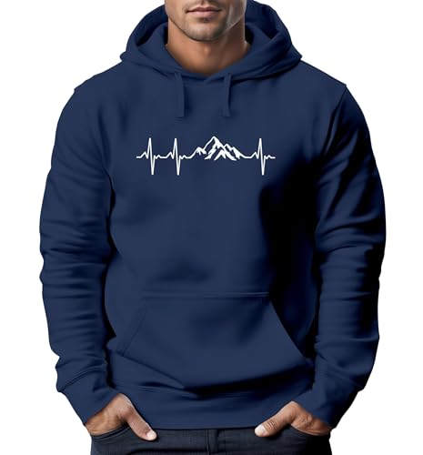 Neverless® Hoodie Herren Print Wandern Berge Herzschlag Outdoor Aufdruck Motiv Männer Fashion Navy 3XL von Neverless