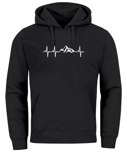 Neverless® Hoodie Herren Print Wandern Berge Herzschlag Outdoor Aufdruck Motiv Männer Fashion schwarz XS von Neverless