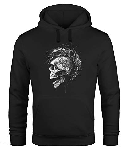 Neverless® Hoodie Herren Punk Mohawk Skull Totenkopf Irokese Print Kapuzen-Pullover Männer Fashion Streetstyle schwarz M von Neverless