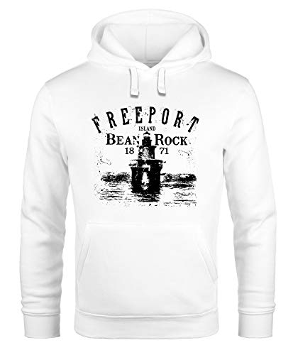 Neverless® Hoodie Herren Retro Print Leuchturm Motiv Schriftzug Freeport Island Kapuzen-Pullover Männer weiß S von Neverless