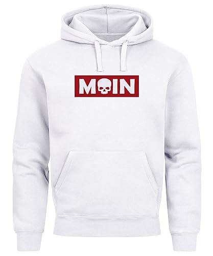 Neverless® Hoodie Herren Schriftzug Moin Skull Totenkopf Aufdruck Print Parodie Hamburg Männer Fashion Streetstyle weiß XS von Neverless