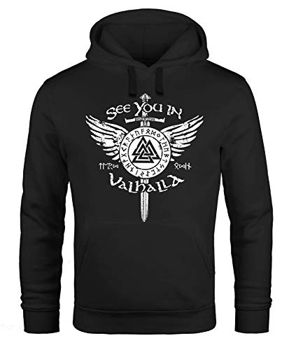 Neverless® Hoodie Herren See You in Valhalla Schwert Runen Odin Vikings Kapuzen-Pullover Männer Fashion Streetstyle schwarz XL von Neverless