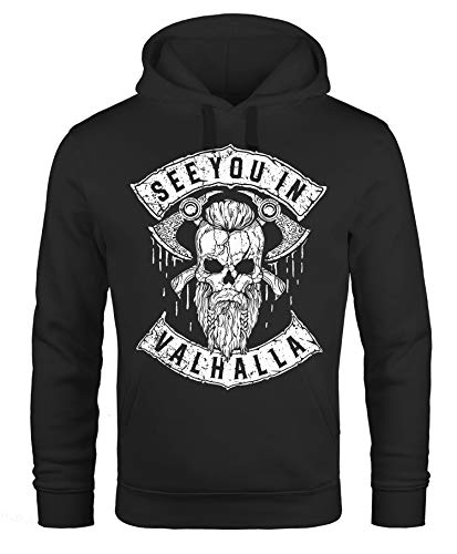 Neverless® Hoodie Herren See You in Valhalla Wikinger Totenkopf Skull Print Kapuzen-Pullover Männer Fashion Streetstyle schwarz 3XL von Neverless